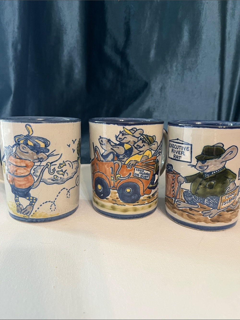 Vintage River Rat  Stoneware Mugs - Set of 3